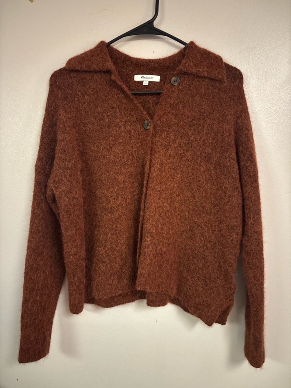 Madewell Alpaca Merino Wool Fuzzy Cardigan Sweater Medium Rust Brown